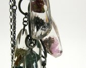 Glamorous Mixed Mineral Necklace, Large Necklace with Irregular Handmade Resin Beads, Oxidized Sterling Silver Chain
