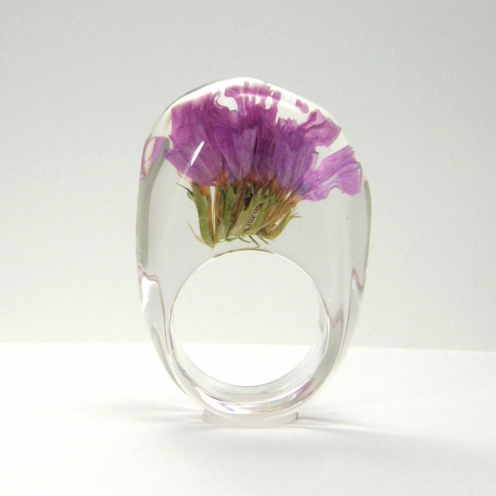 Pink Flowers Resin Ring, Floral Ring