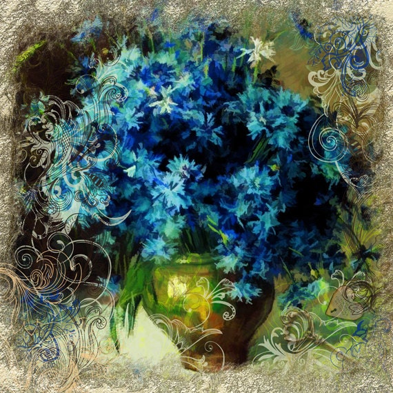 Digital PaperCornflower Blue Botanical 12x12  Digital Scrapbooking Pages Download Photograph Commercial Use