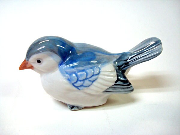 Porcelain Blue Gray Bird Figurine Vintage