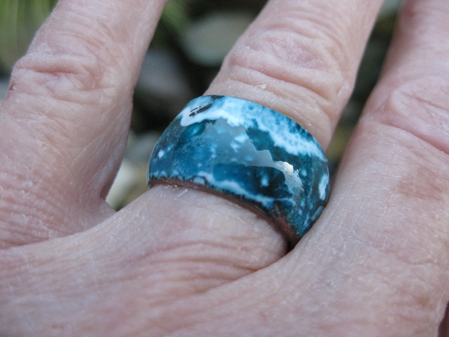 BLUE LAGOON Enameled Ring Size 4