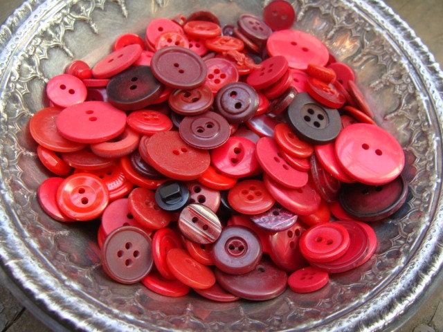 Wholesale Vintage Button Lot, Red, Plastic, 170
