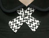 Womens Neck Tie - White & Black Zig Zag - Art Deco