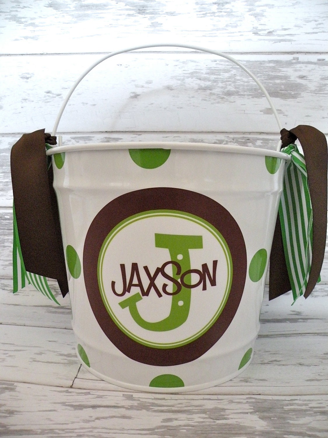 custom ten quart bucket in green and brown - personalized