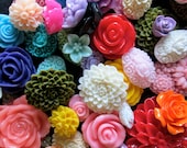 25pc. flower cabochon mix grab bag of cute Kawaii roses, mums etc... (DESTASH SALE)