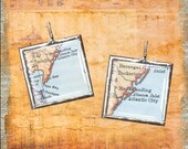 Alantic City Pendant  Soldered glass Art necklace or bracelet Colorful Fun necklace1917 Map