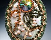 Beadwoven Mother of Pearl Brooch . Swarovski Crystal Rivoli Stone Moonlight . Statement Brooch - Mystic Flower by enchantedbeads on Etsy