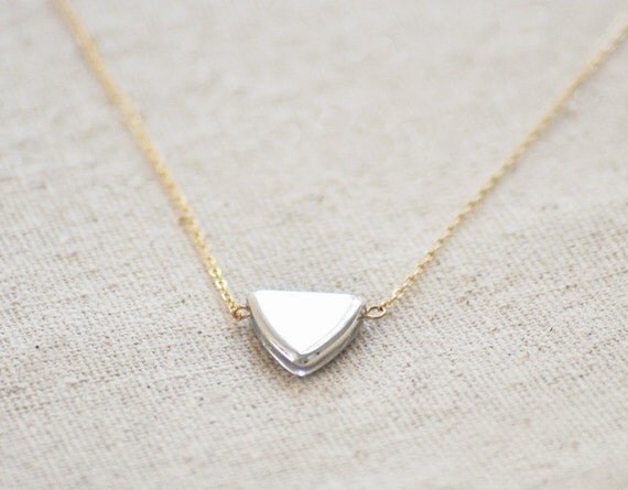 Flag - silver triangle necklace on gold fill chain - modern geometric jewelry - edor
