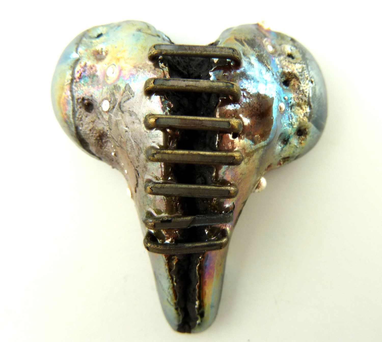Raku Heart Cabochon Ceramic Jewelry Supply Handmade       by MAKUstudio