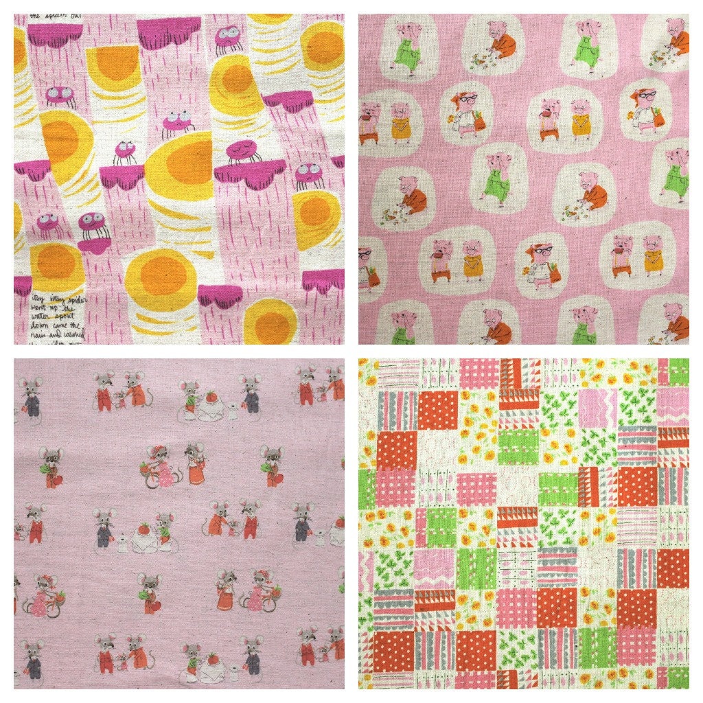 Japanese Fabric Heather Ross for Kokka Nursery Versery -  Fat Quarter Bundle - pink