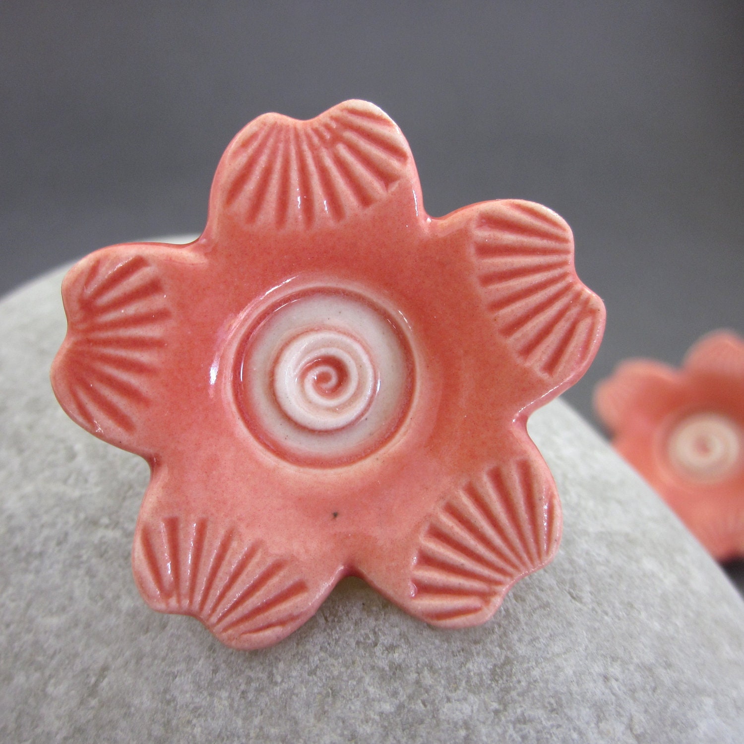 Handmade Porcelain Coral Pink Flower Buttons
