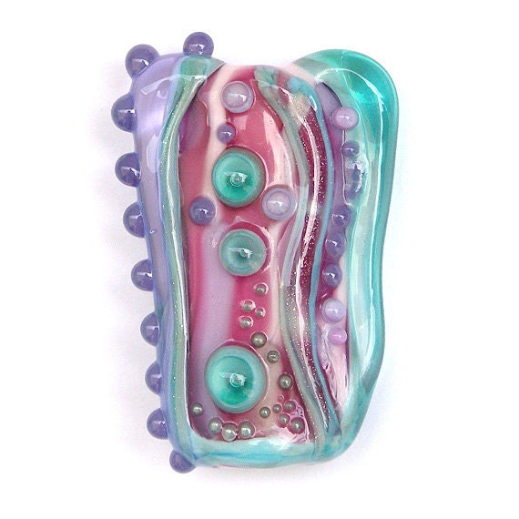 REDUCED PRICE - Fandango - Handmade Lampwork Glass Focal Bead in Pink, Fuchsia, Aqua and Purple, by Sarah Hornik