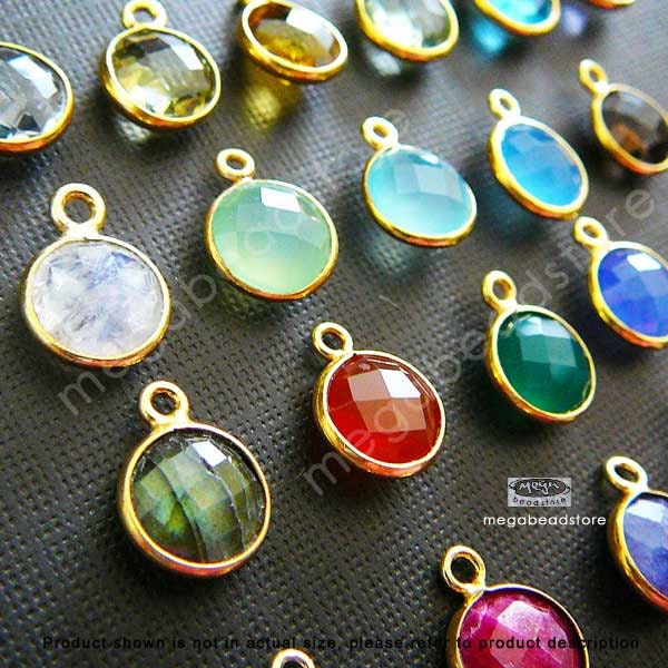 12mm (8mm Stone)  Bezel Gemstone Charm Gold F383- 4 pcs (Choose your color)