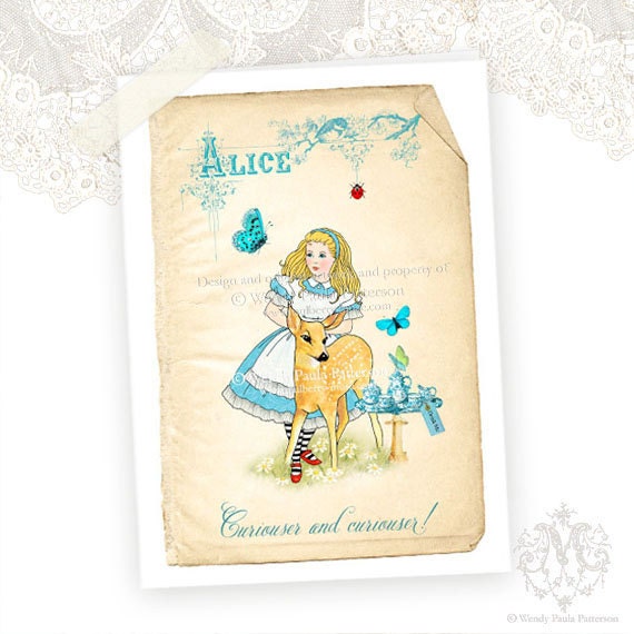 Alice in Wonderland, Greeeting Card, Woodland, Curiouser and Curiouser, Alice Original Illustration