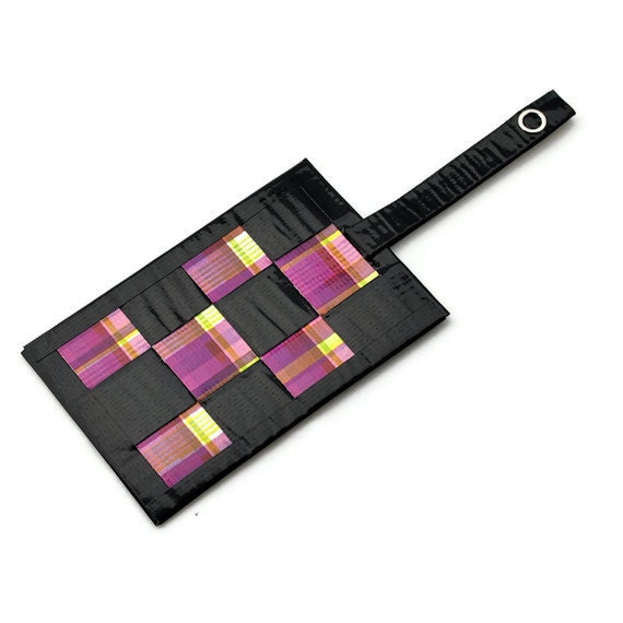 Purple Plaid Duct Tape Luggage Tag