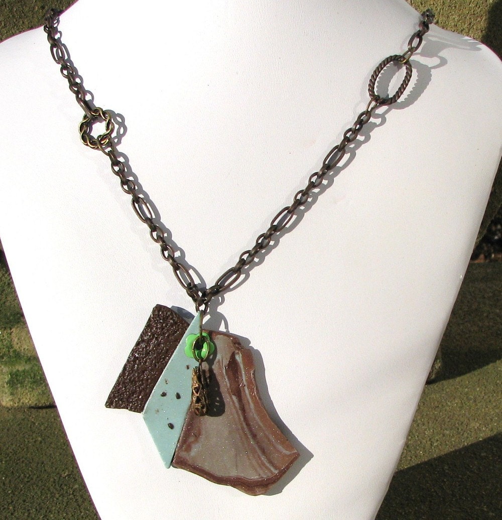 Turquoise and Brown Necklace with Dangle
