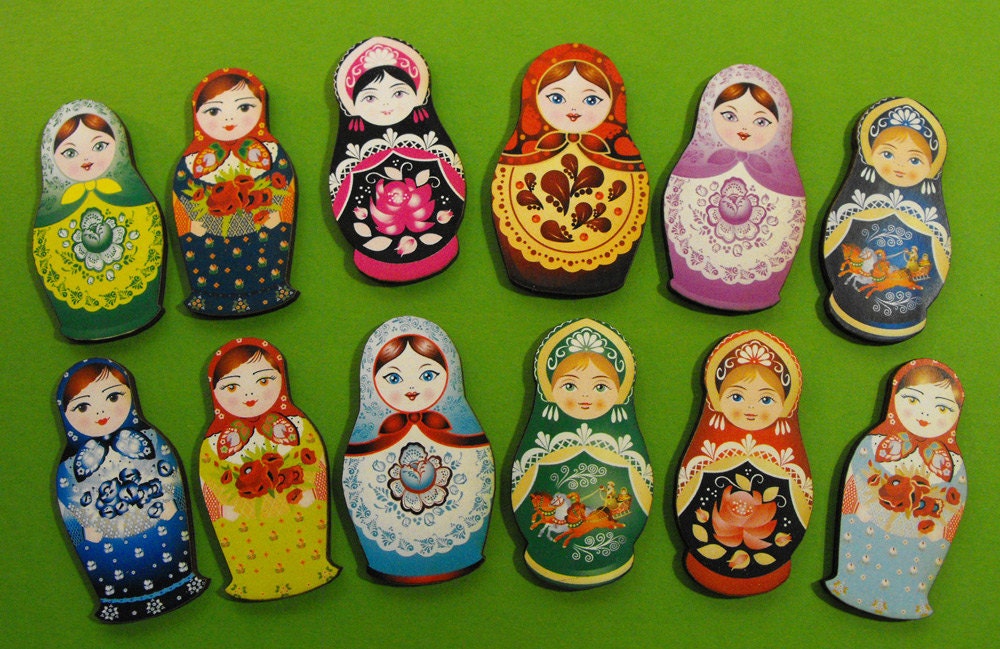 Wooden Russian Dolls - Collection of 12 Wood Laser Cut Pieces - Art Parts for Crafters
