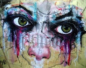 Print 8x10" - I can't do this anymore - Surreal Abstract Crying Sad Red Heart Pain Lowbrow Dark Art Female Pop