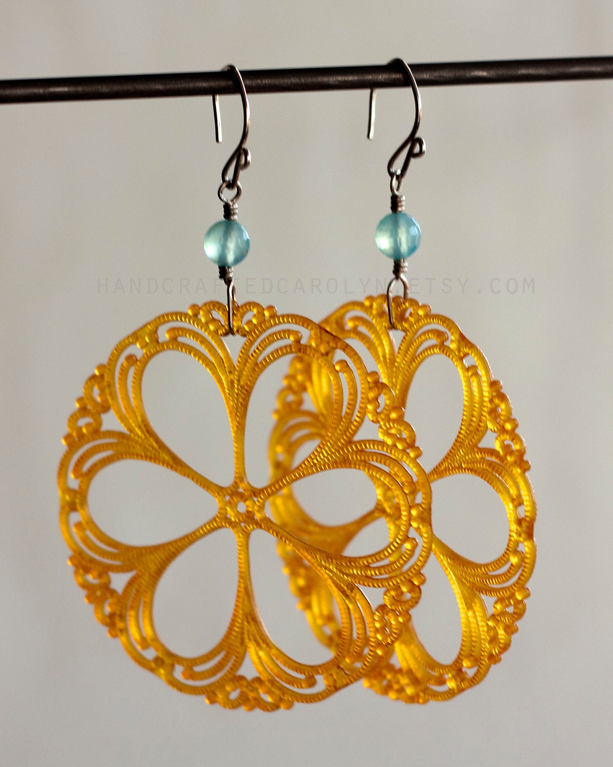 Tangerine Dream - Large Orange Lucite Filigree Aqua Chalcedony