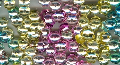 Set 210 Colorful Metal Bead Caps Pink Turquoise Yellow