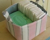 Fabric Storage Bin- Organizer- Diaper Caddy- Light Pink- Gray- White- Stripes- Polka Dots