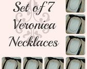 Set of 7 Bridesmaids Necklaces, Seven Ribbon Necklaces, Pearl and Crystal Necklaces, Bridal Jewelry, Bridesmaids Gifts, Ribbon Jewelry
