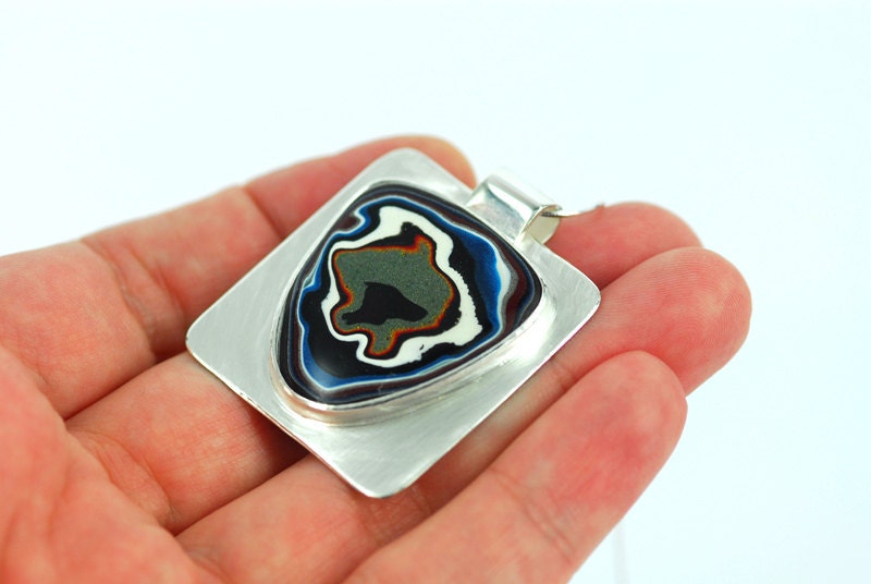 Fordite Sterling Silver Necklace Vintage Automobile Memorabilia