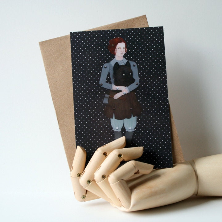 Woodcutter/Wolf - Single postcard with 1 natural envelope