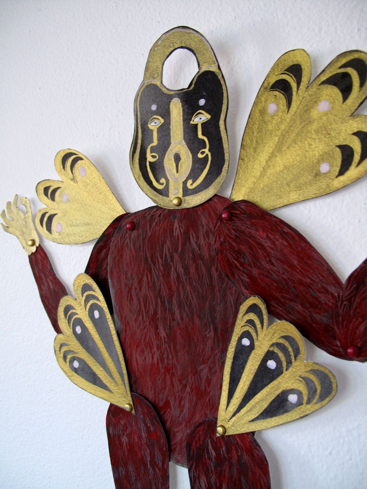 Padlocked Papageno Articulated Paper Creature / Hinged Beasts Series