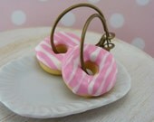 Pink Striped Donut Earrings