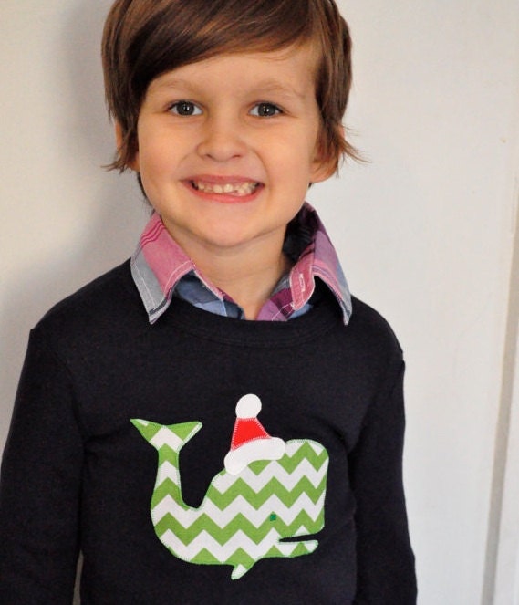 Christmas Shirt Santa Ugly Christmas Sweater Preppy Chevron Whale for Holiday Kids Christmas Card