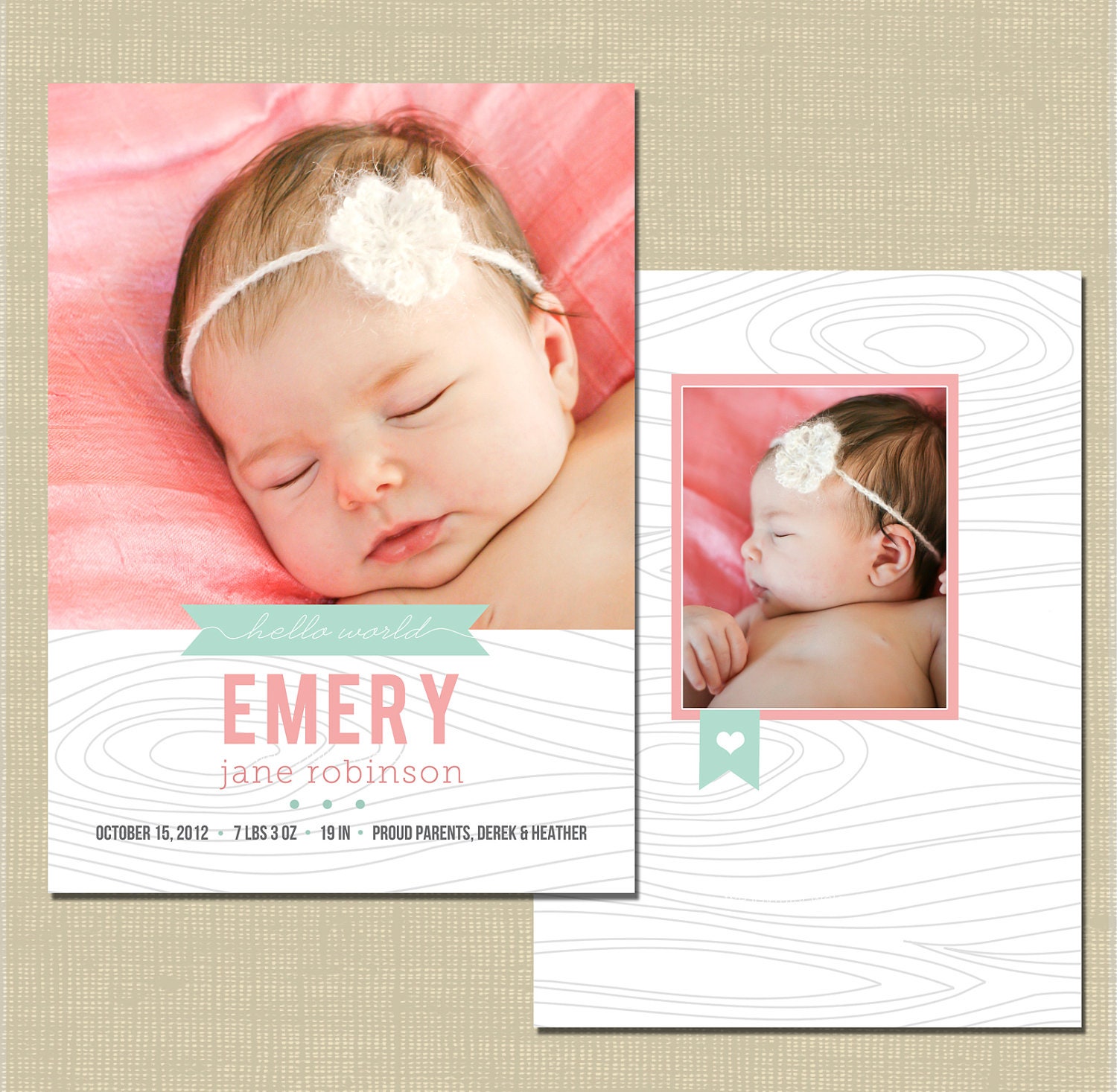 Birth Announcement photoshop card template - Precious