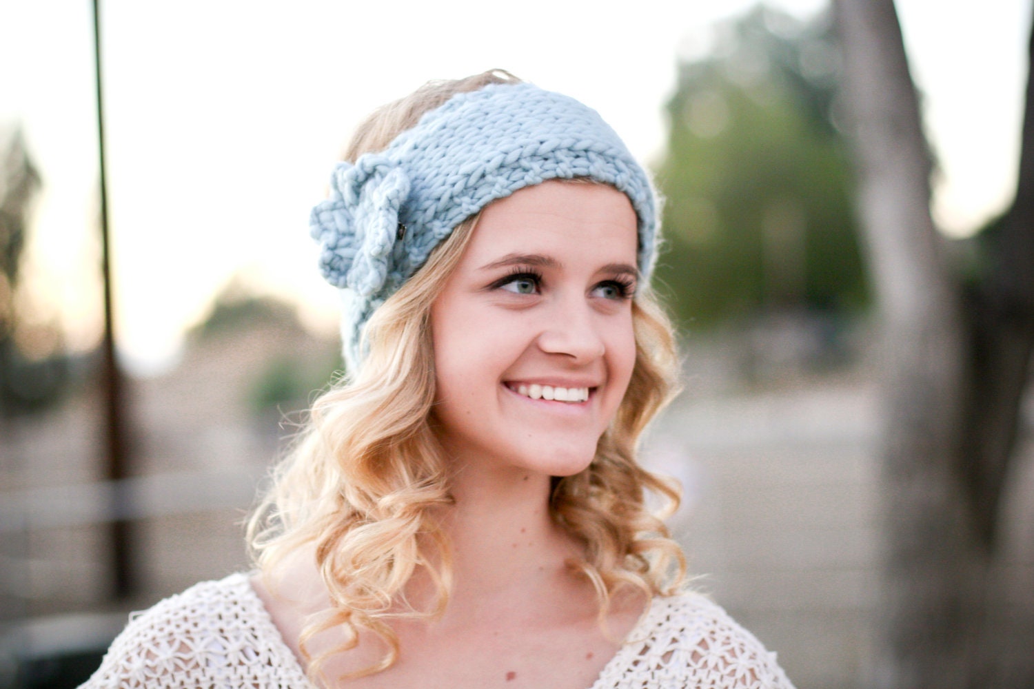 Flower Child Knitted Head Wrap or Warmer Headband - knitting PATTERN - pdf format