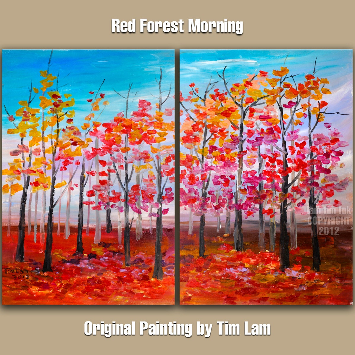 Original Large modern impasto textured abstract 48 x 36 canvas art Autumn landscape painting Ready to Hang by tim lam