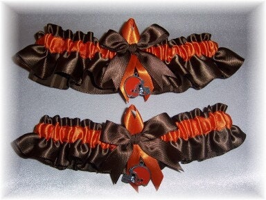 Handmade Wedding Garter Set with Cleveland Browns charms Satin BO