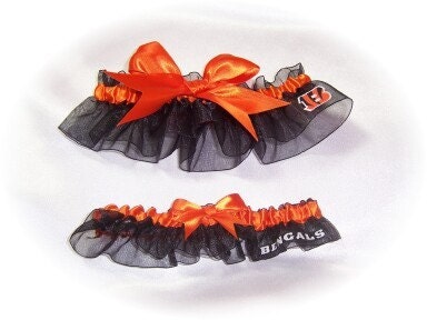 Handmade Wedding Garter Set with Cincinnati Bengals fabric Keepsake and Toss boo