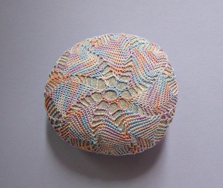 Crocheted Lace Stone, made with Tiny Thread, Handmade by Monicaj with Cotton Candy Colored Thread