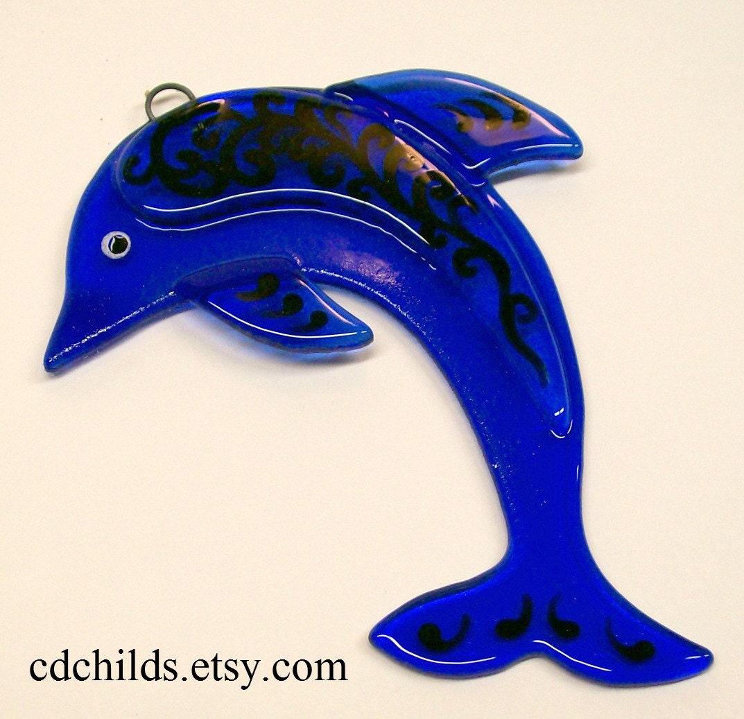Fused Glass Dolphin Suncatcher Blue