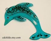 Fused Glass Dolphin Suncatcher in Teal
