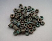 Mykonos Greek Ceramic Beads (50) - Copper Patina TINY Tubes Heishi Spacers - 3mm