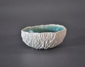 Cerulean Crackle Small Geode Textured Bowl - Porcelain Ceramic White Salt Cellar