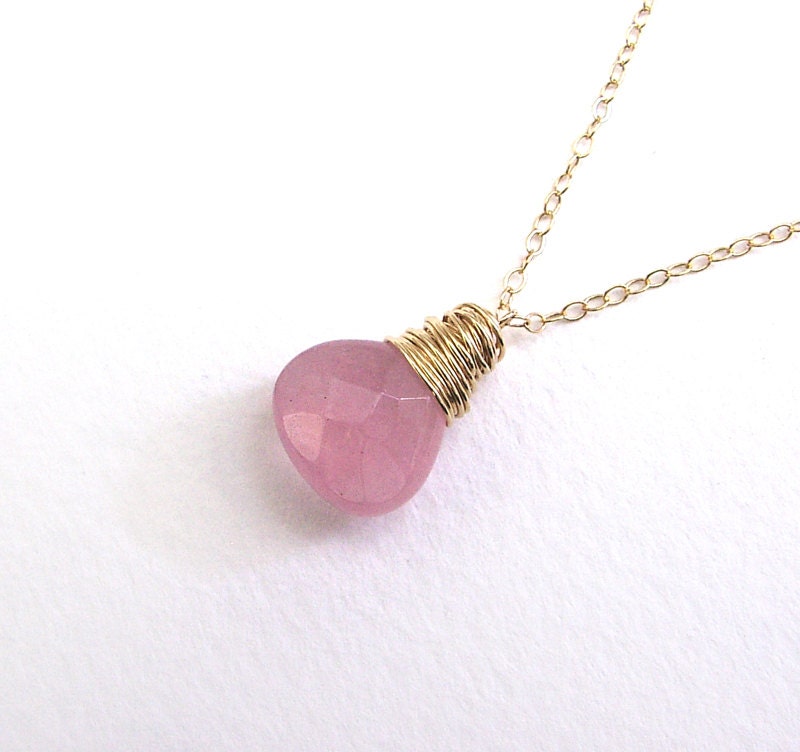 Rose Quartz Wire Wrapped Pendant Necklace Gold Filled Pink Fashion