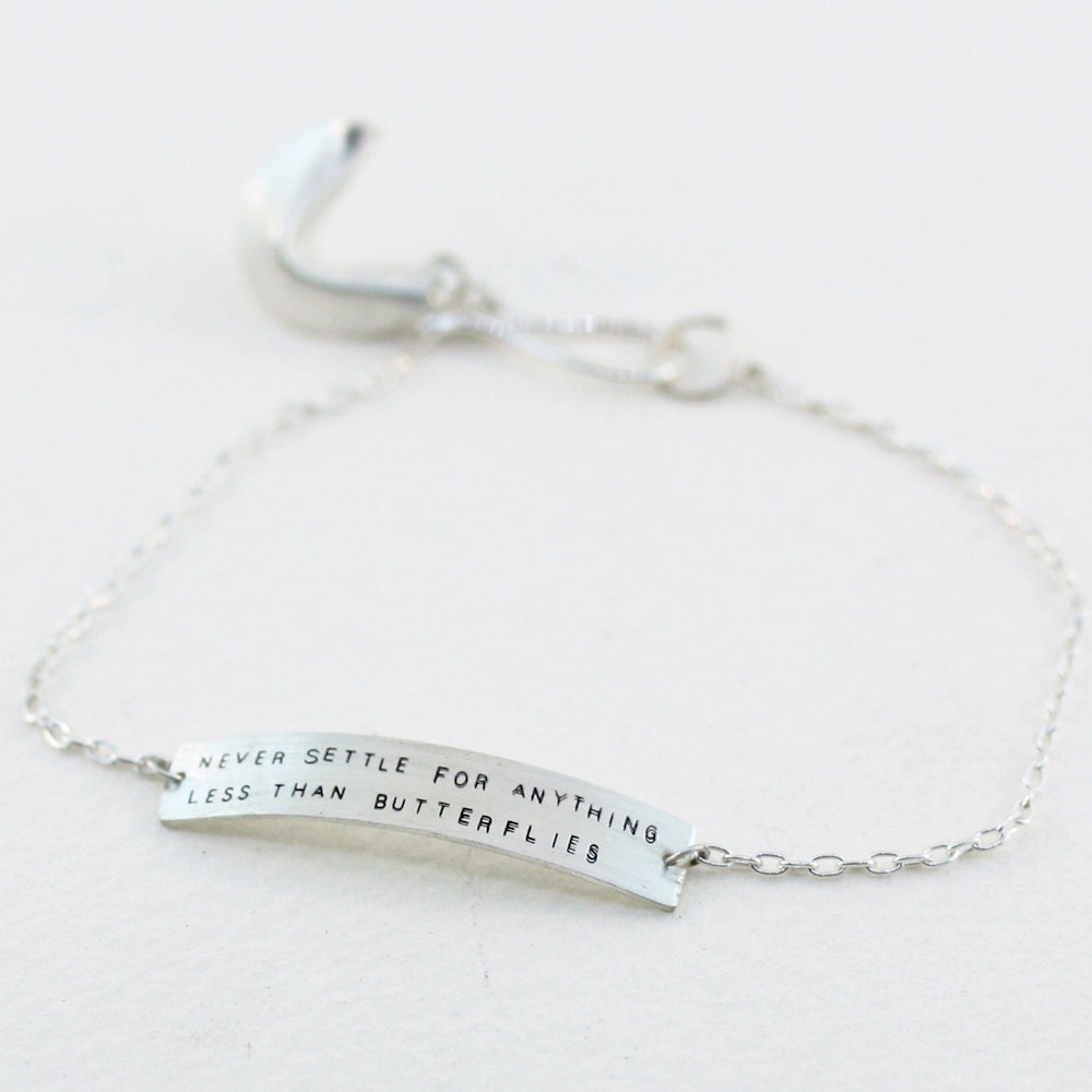 never settle for anything less than butterflies - sterling silver fortune cookie bracelet