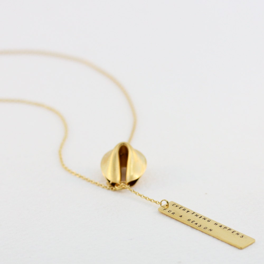 customize your fortune - 20" 18k gold vermeil fortune cookie lariat with fortune message in front