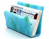 Business Card Holder / Fused Glass / Art Glass / Stained Glass / Aqua Blue - Turquoise Blue