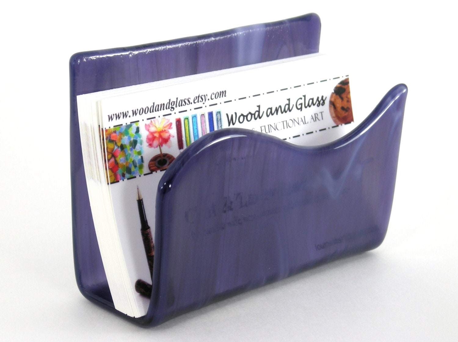 Business Card Holder / Fused Glass / Art Glass / Stained Glass - Purple