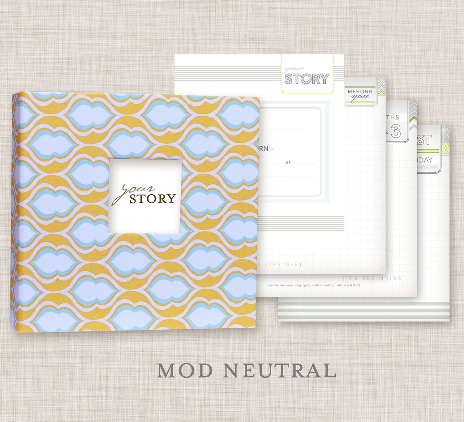 NEUTRAL Modern Baby Memory Book (New Mod Neutral Pages, Tangerine Cover 9.25 x 9.5)