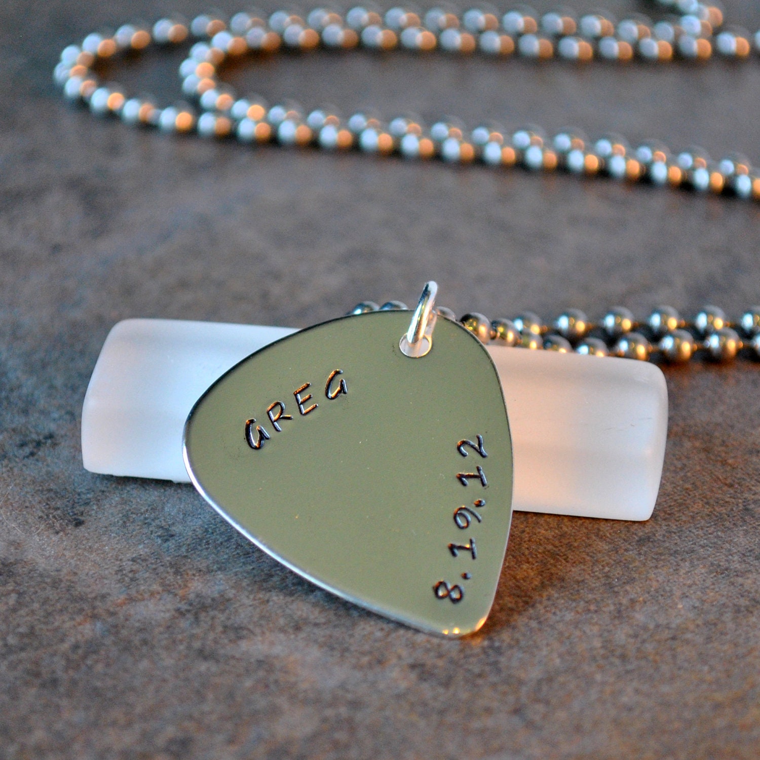 solid sterling silver guitar pick necklace - custom design