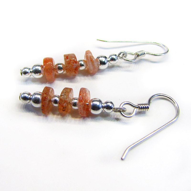 Sunstone Disc and Silver Filled Earrings