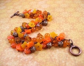 Flower Charm Bracelet, Tangerine Blossoms, Copper Charm Bracelet, FREE Shipping U.S.